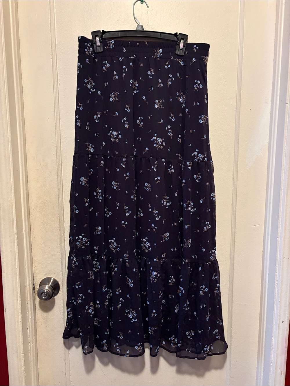 Navy Floral Tiered Maxi Skirt